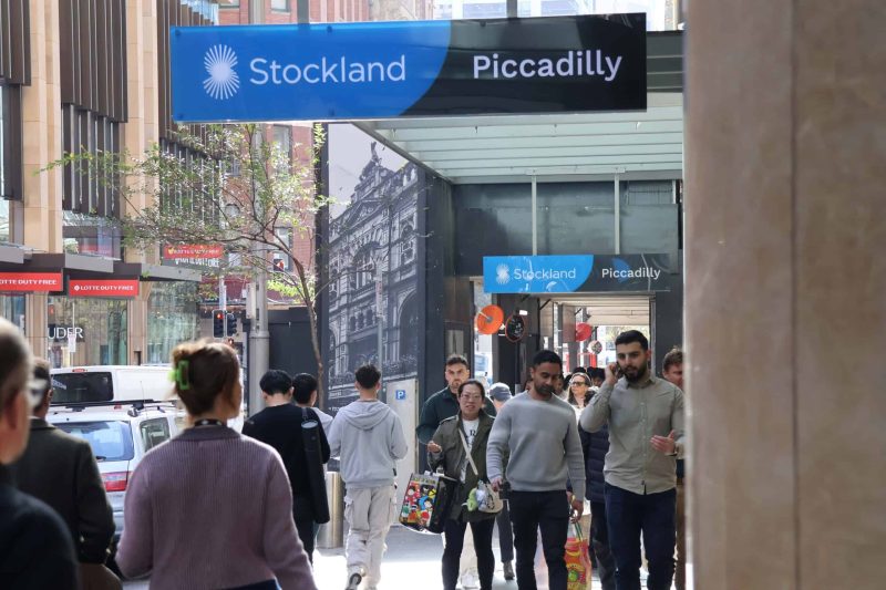 Piccadilly signage on Pitt Street with pedestrians